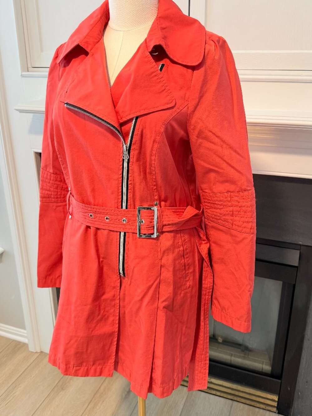 🧡 Orange Belted Moto Trench Coat Lightweight | Black Rivet | Size L